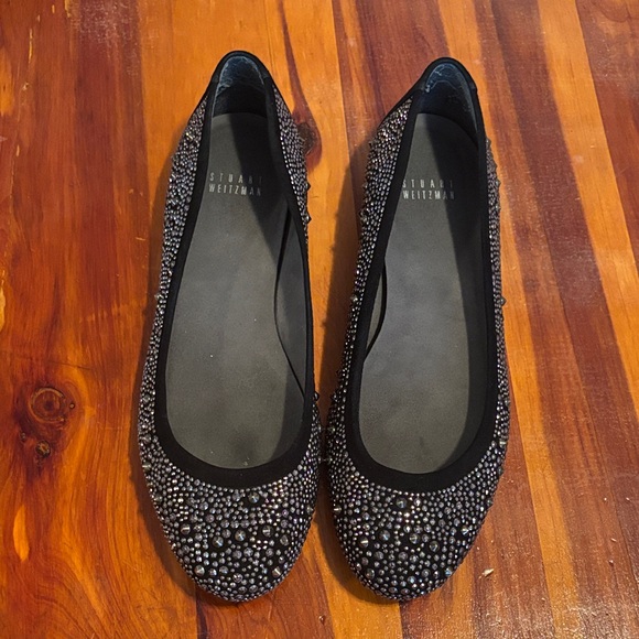 Stuart Weitzman Shoes - Stuart Weitzman Black Crystal Embellished Flats